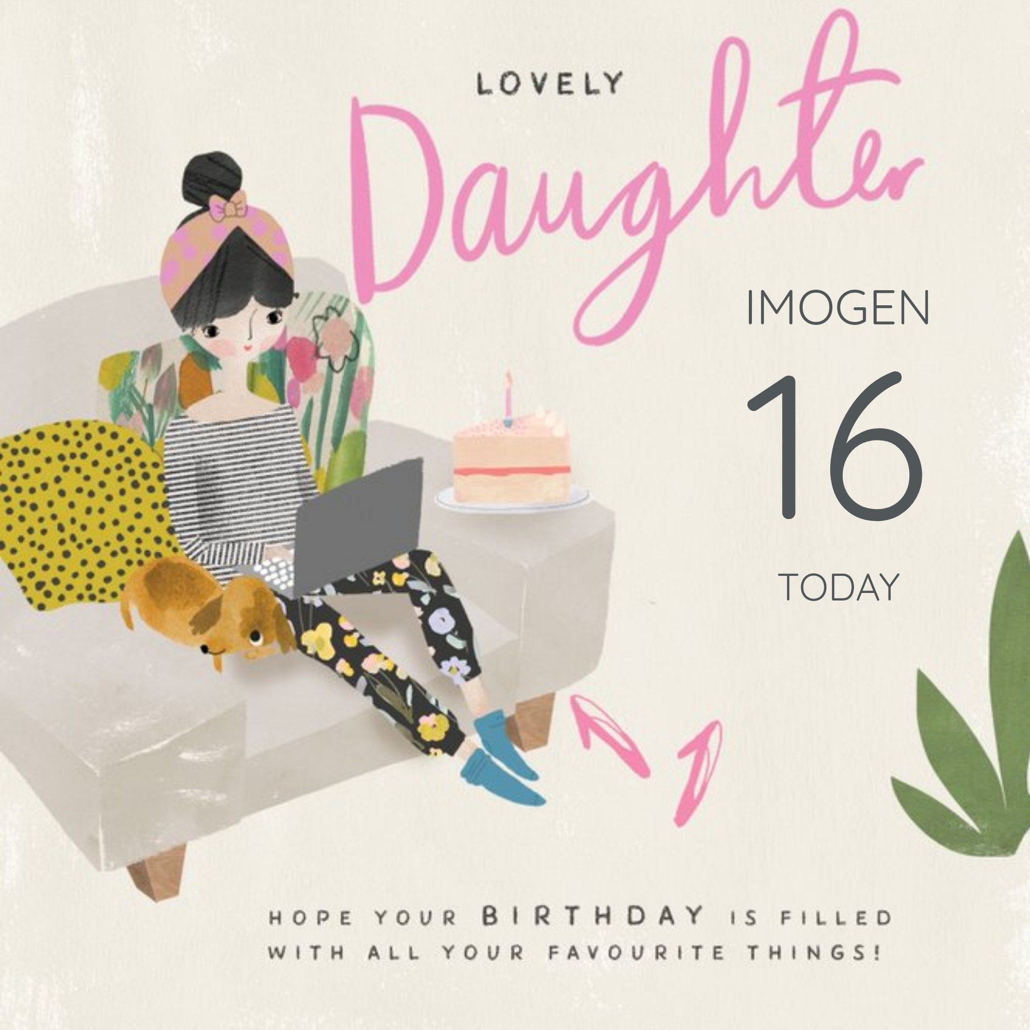 Moonpig Pigment Hey Girl Character Lovely Daughter 16th Birthday Card, Large