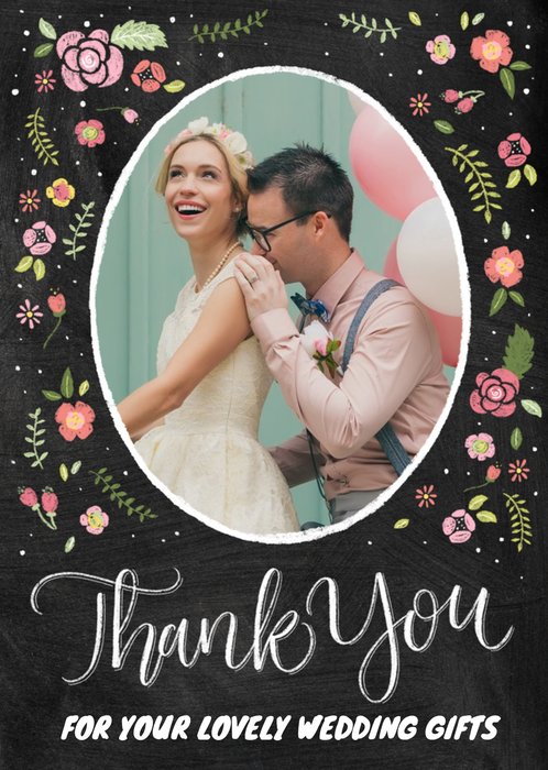 Colourful Flowers Wedding Thank You Photo Card