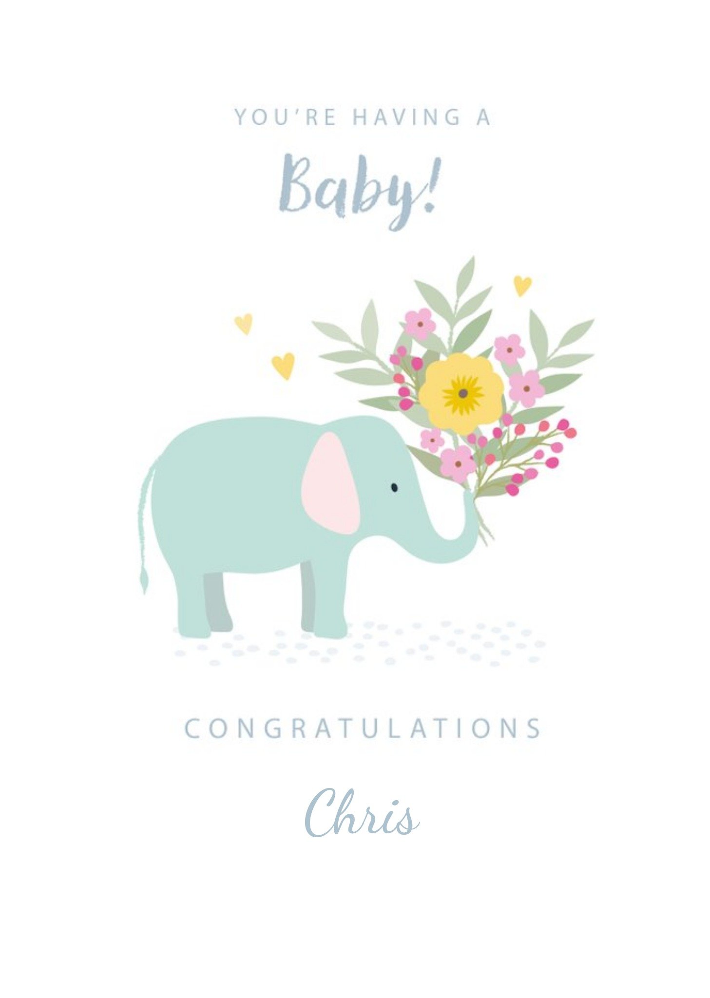 Cute Illustrative Elephant Bouquet New Baby Card Ecard