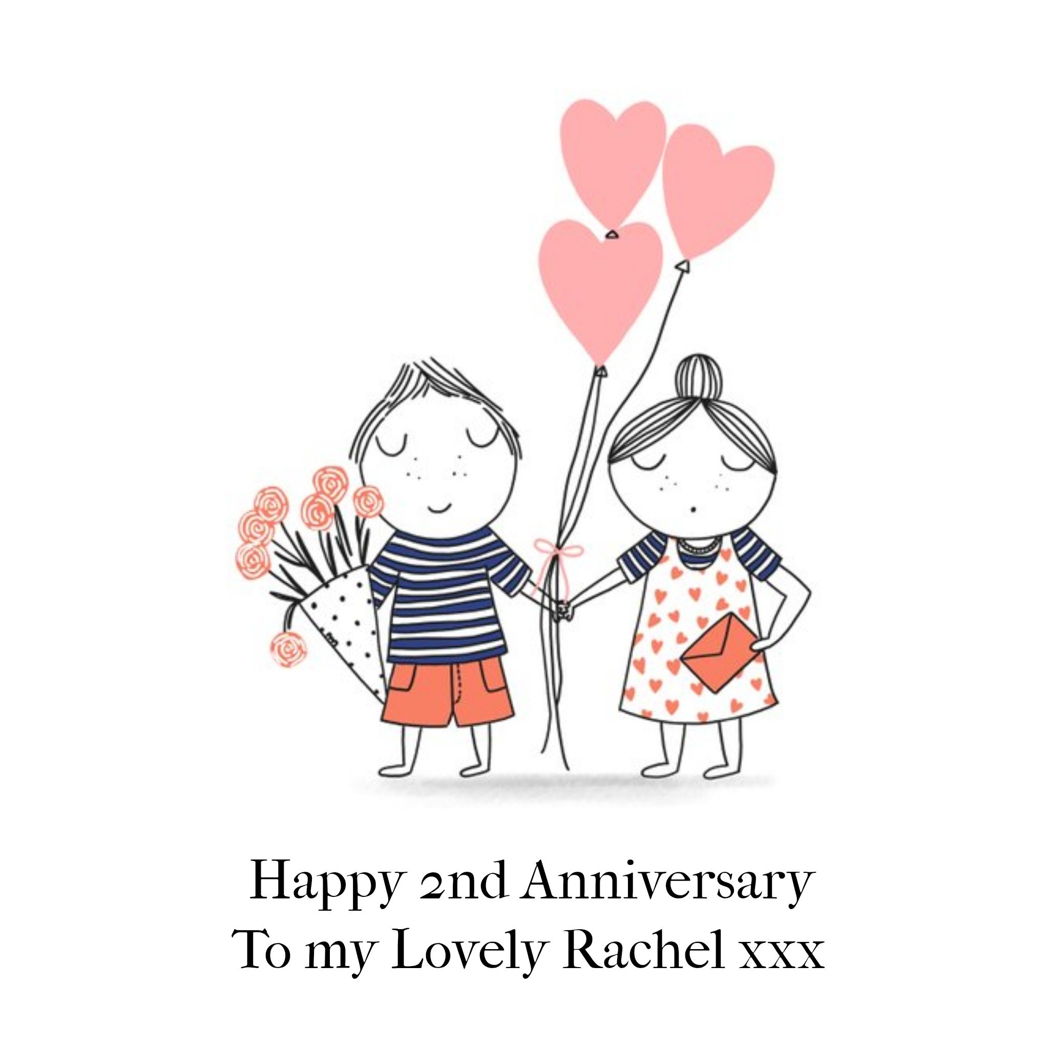 Moonpig Cute Illustrated Couple Anniversary Card, Square