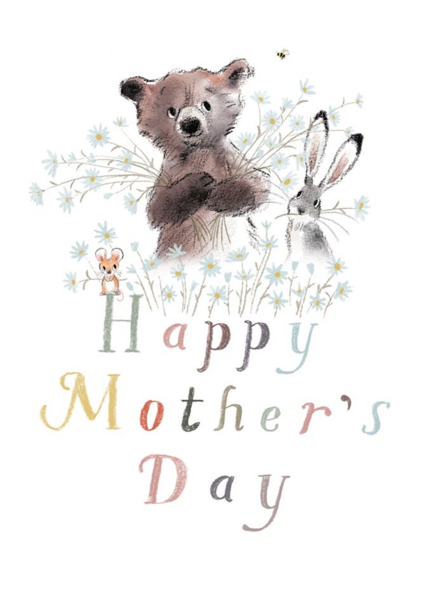 Moonpig Traditional Cute Illustrated Bear Hare And Mouse Mother's Day Card, Large