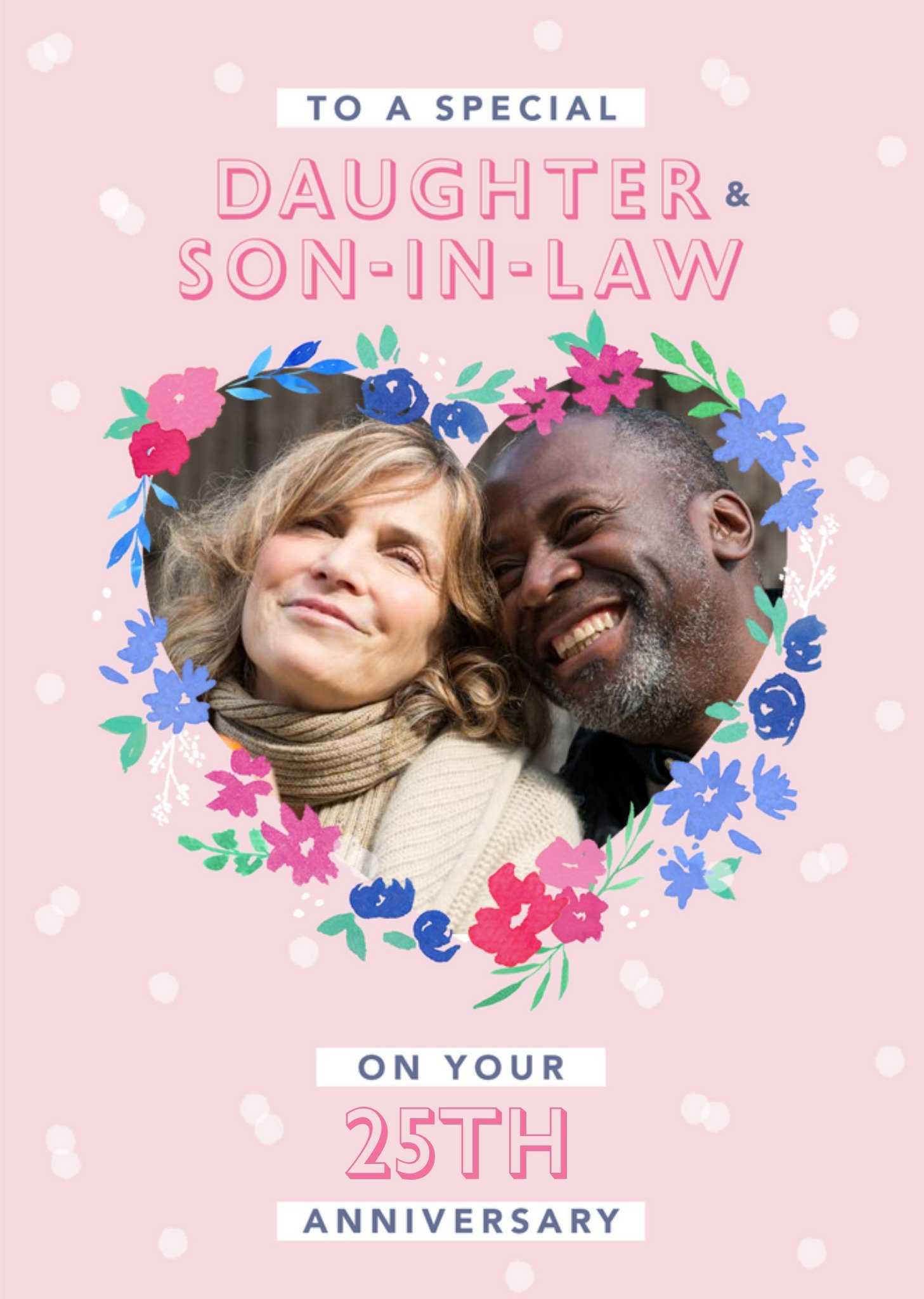 Moonpig Floral Heart Daughter And Son-In Law Photo Upload Anniversary Card Ecard