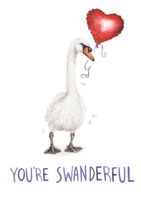 Sweet Swan With A Heart Shaped Balloon Illustration Pun Card