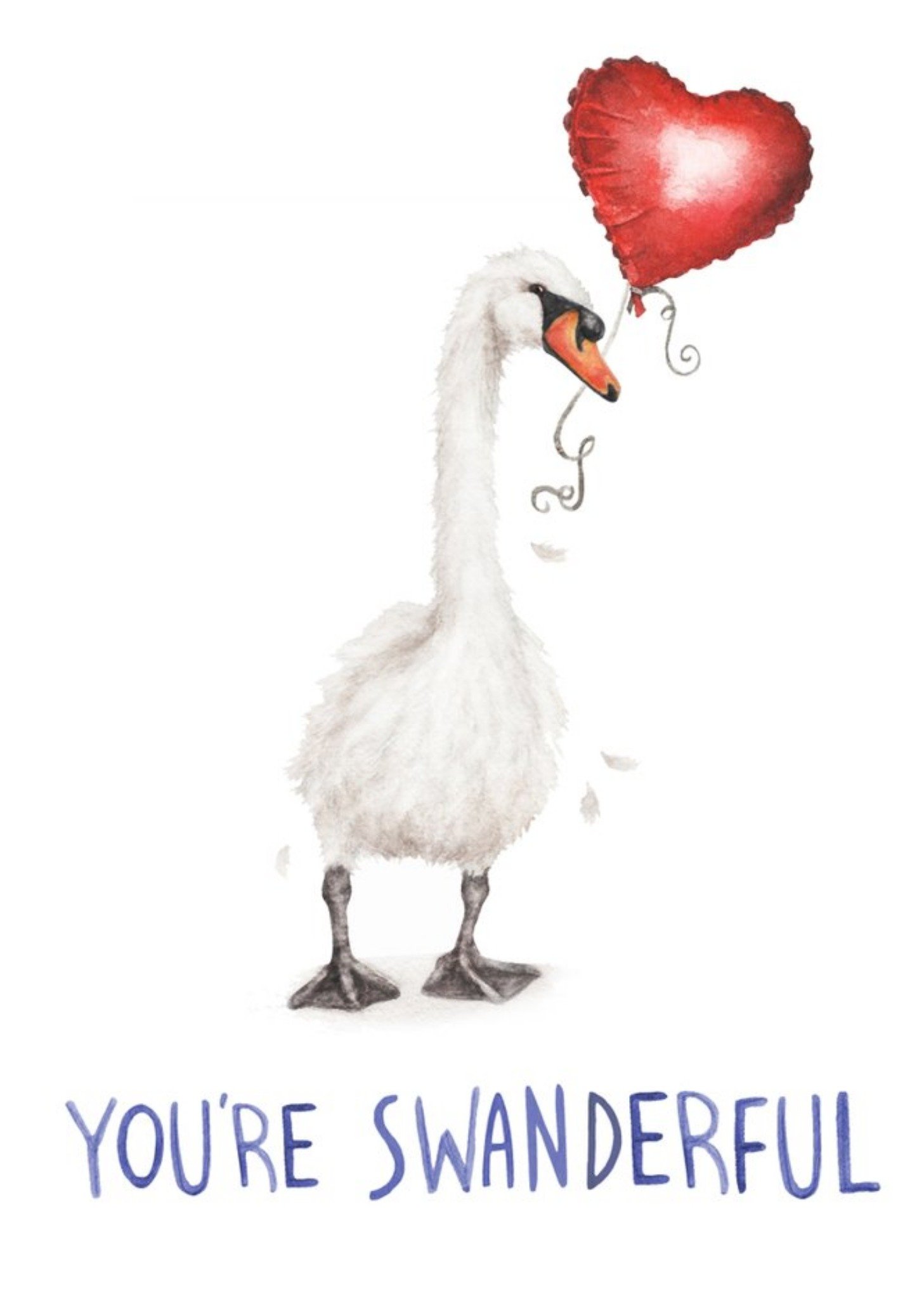 Sweet Swan With A Heart Shaped Balloon Illustration Pun Card Ecard