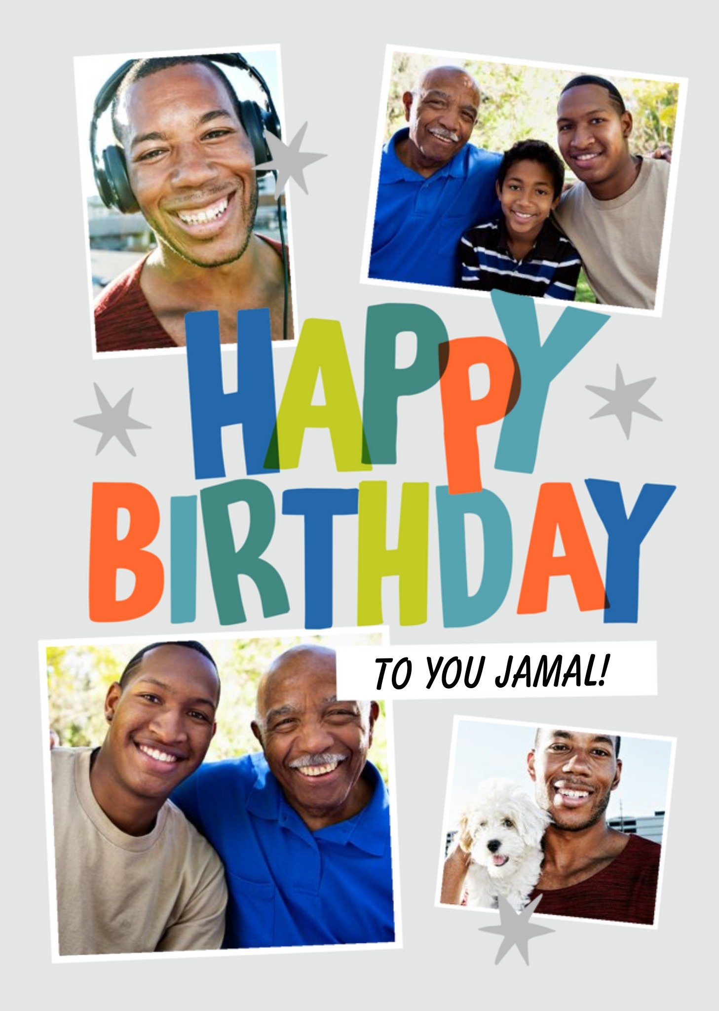 Happy Birthday Multi Photo Upload Grey Card Ecard