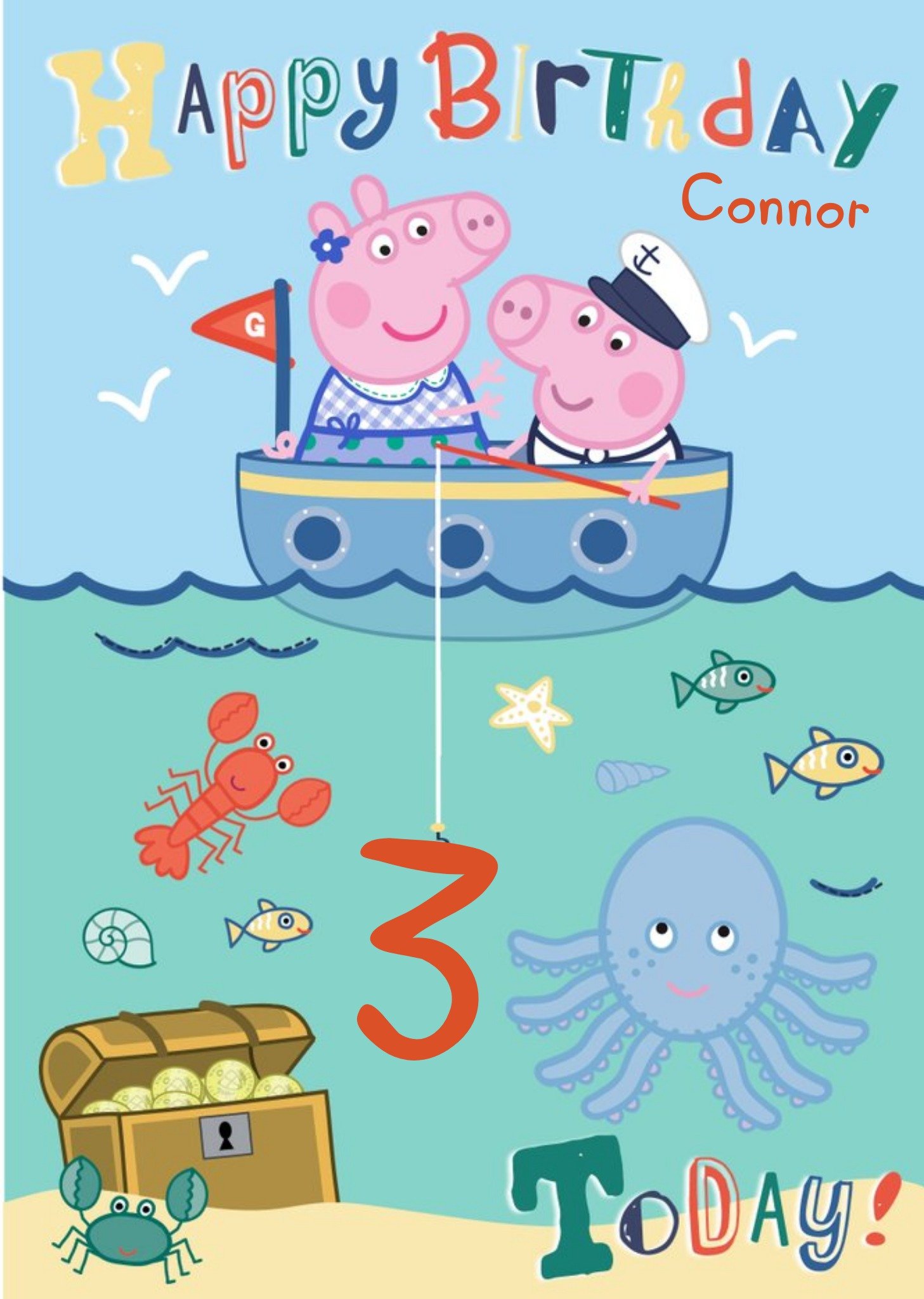 Peppa Pig Under The Sea Personalised Name And Age Birthday Card, Large