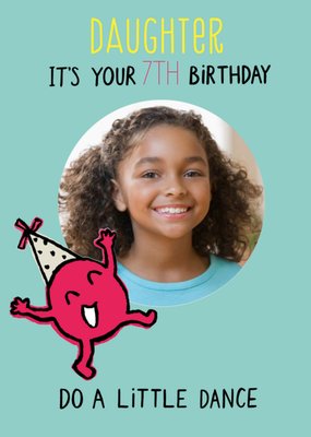 Cute illustrative dancing character photo upload Birthday Card  