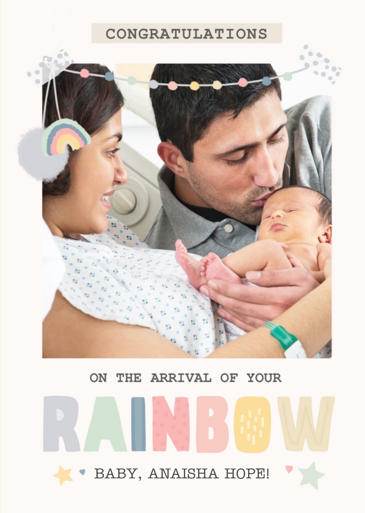 Moonpig Rainbow Baby Photo Upload New Baby Card, Large