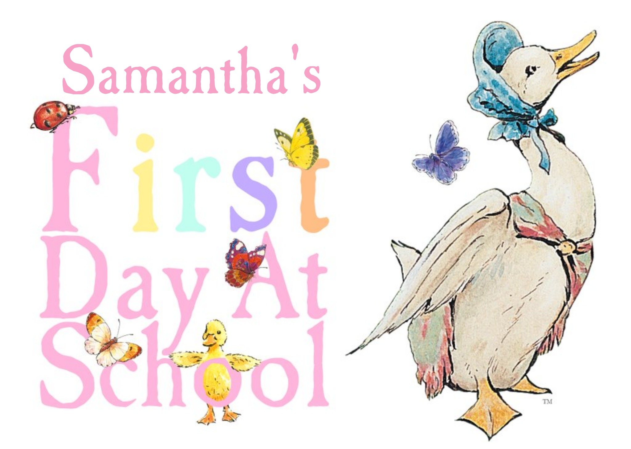 Beatrix Potter Pastel Letters Personalised First Day At School Card