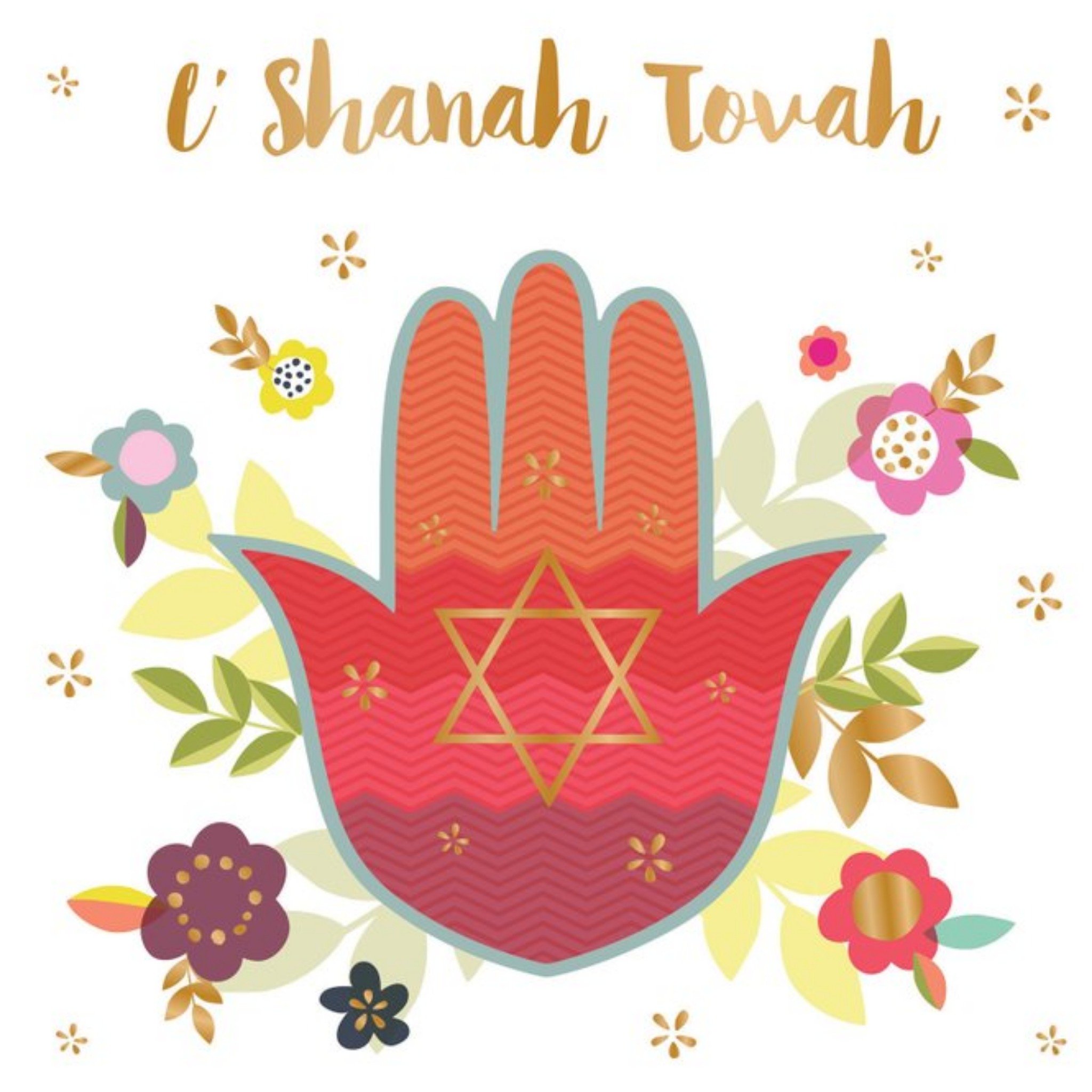 Moonpig Shanah Tovah Hand And Floral Card, Large