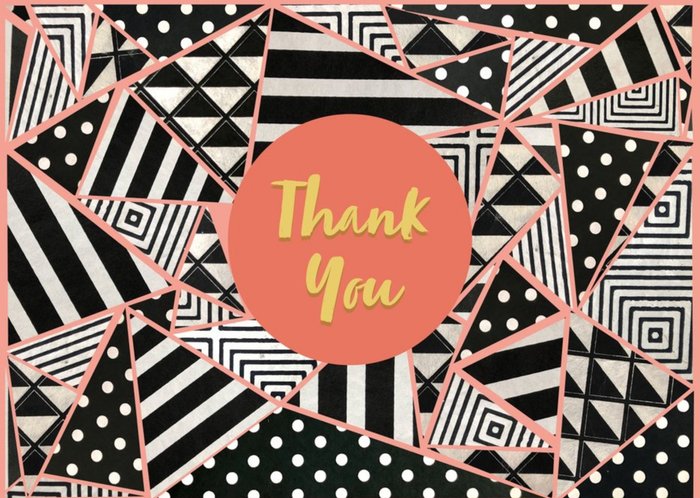 Geometric Pattern Pink Black and White Thank You Card