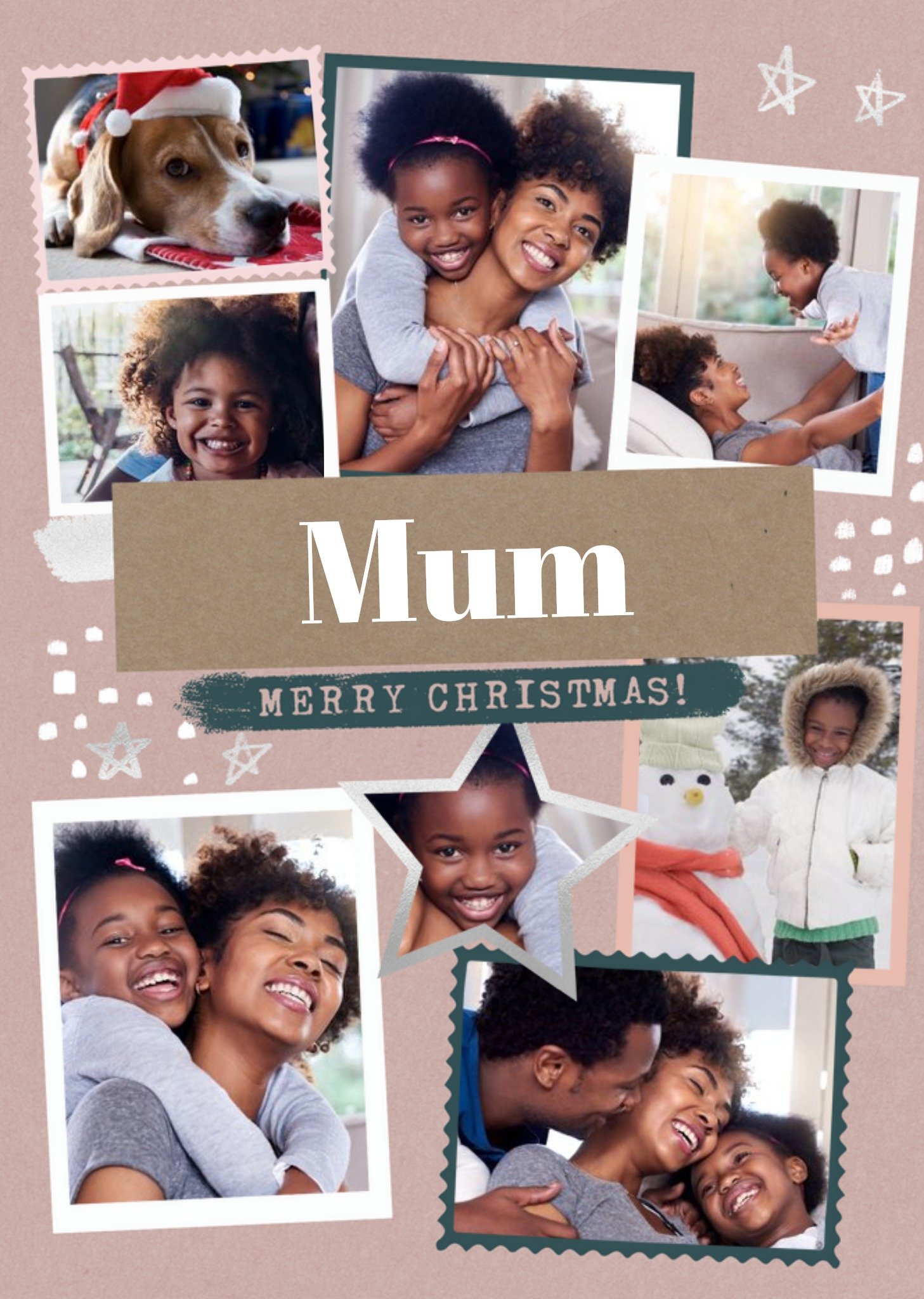 Moonpig Modern Photo Upload Collage Merry Christmas Mum Card, Large