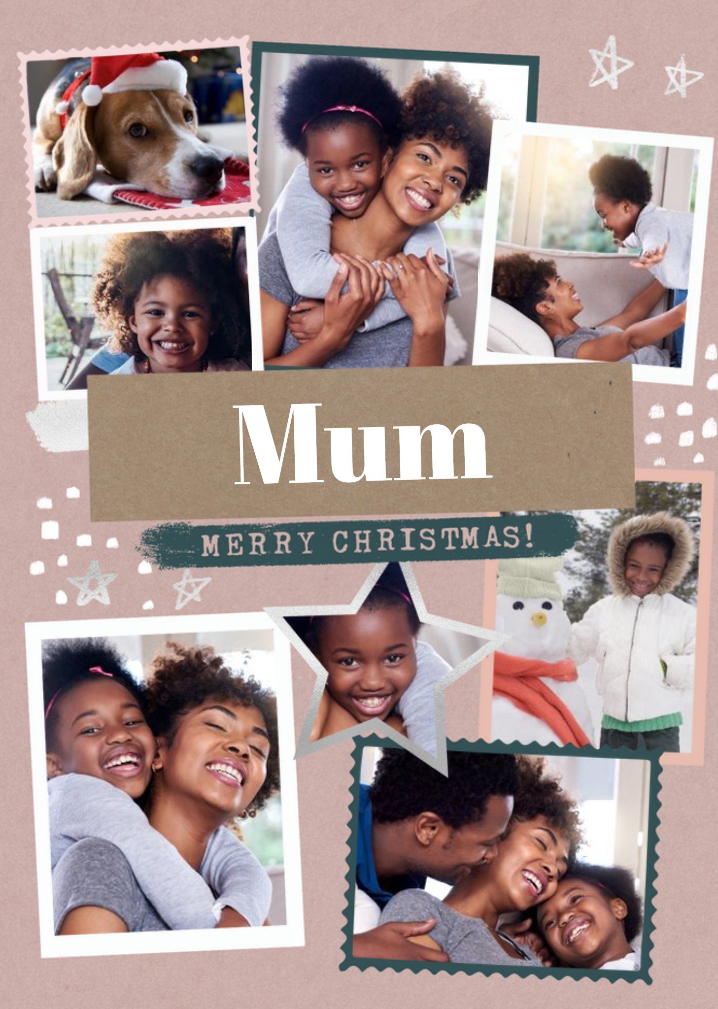 Modern Photo Upload Collage Merry Christmas Mum Card Ecard