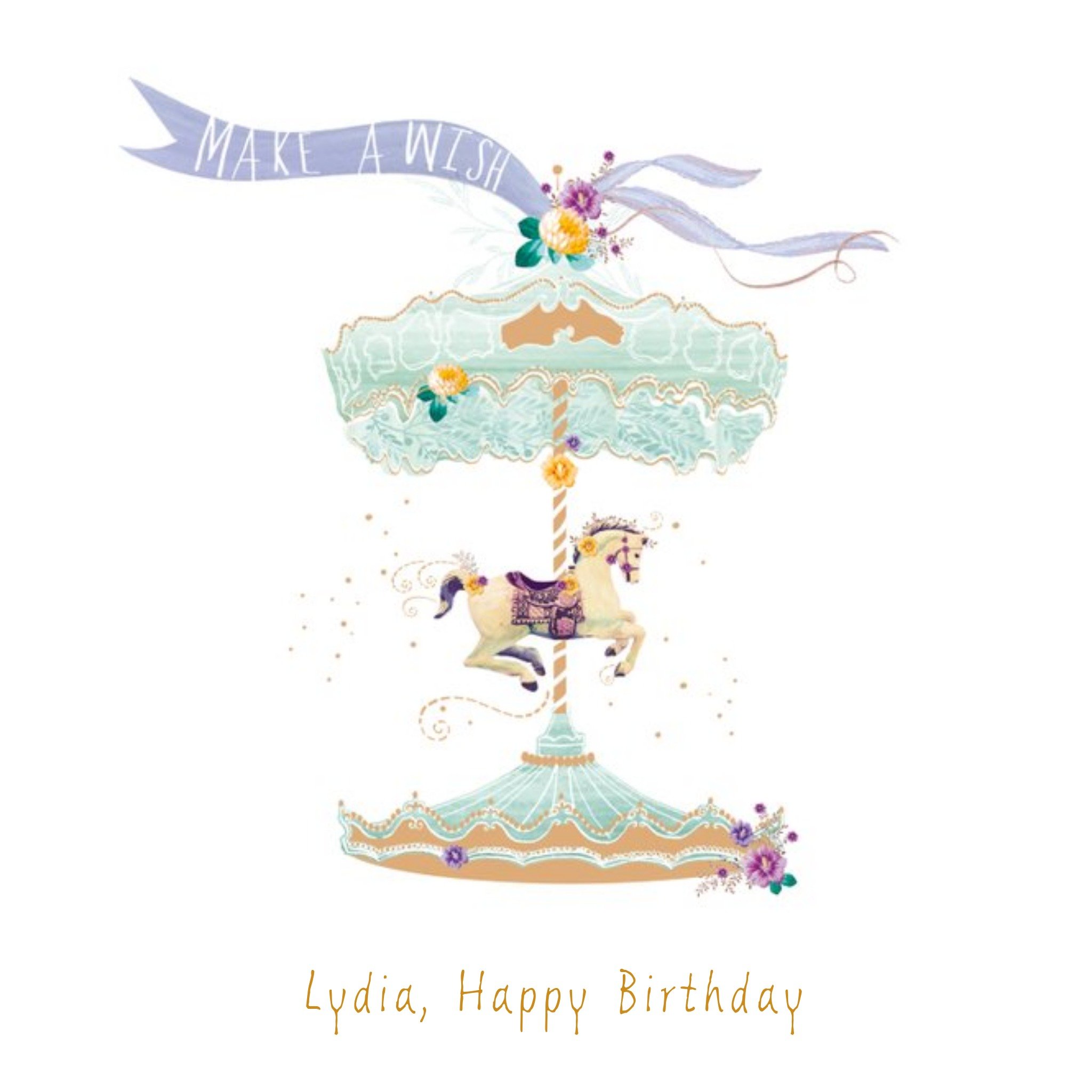 Moonpig Carousel Personalised Name Happy Birthday Card, Square