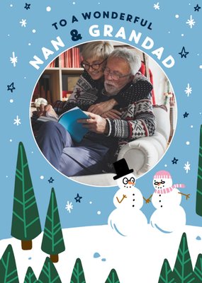 Fuzz Face Snow Scene Nan And Grandad Photo Upload Christmas Day Card