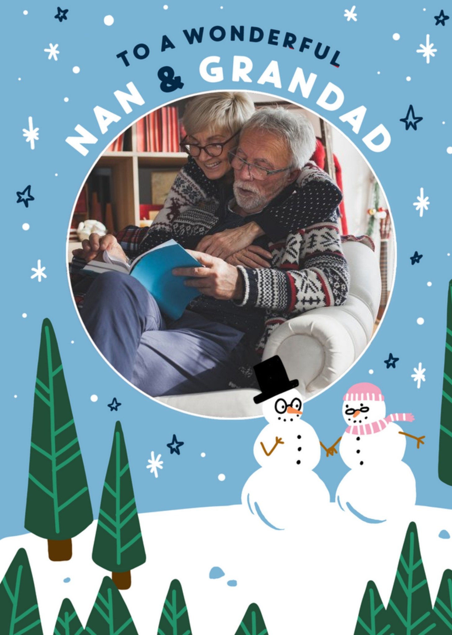 Moonpig Fuzz Face Snow Scene Nan And Grandad Photo Upload Christmas Day Card Ecard