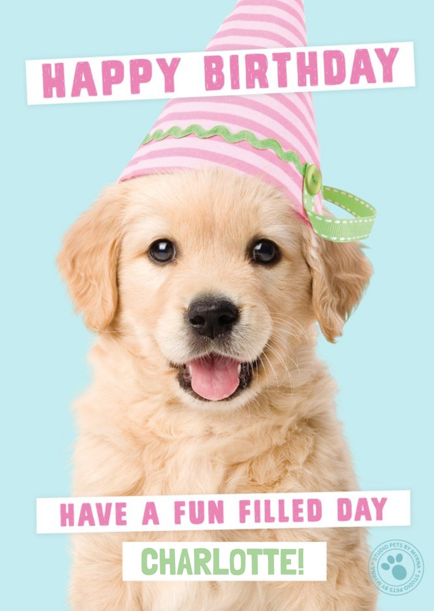 Studio Pets Puppy Wearing A Birthday Hat Personalised Birthday Card, Large