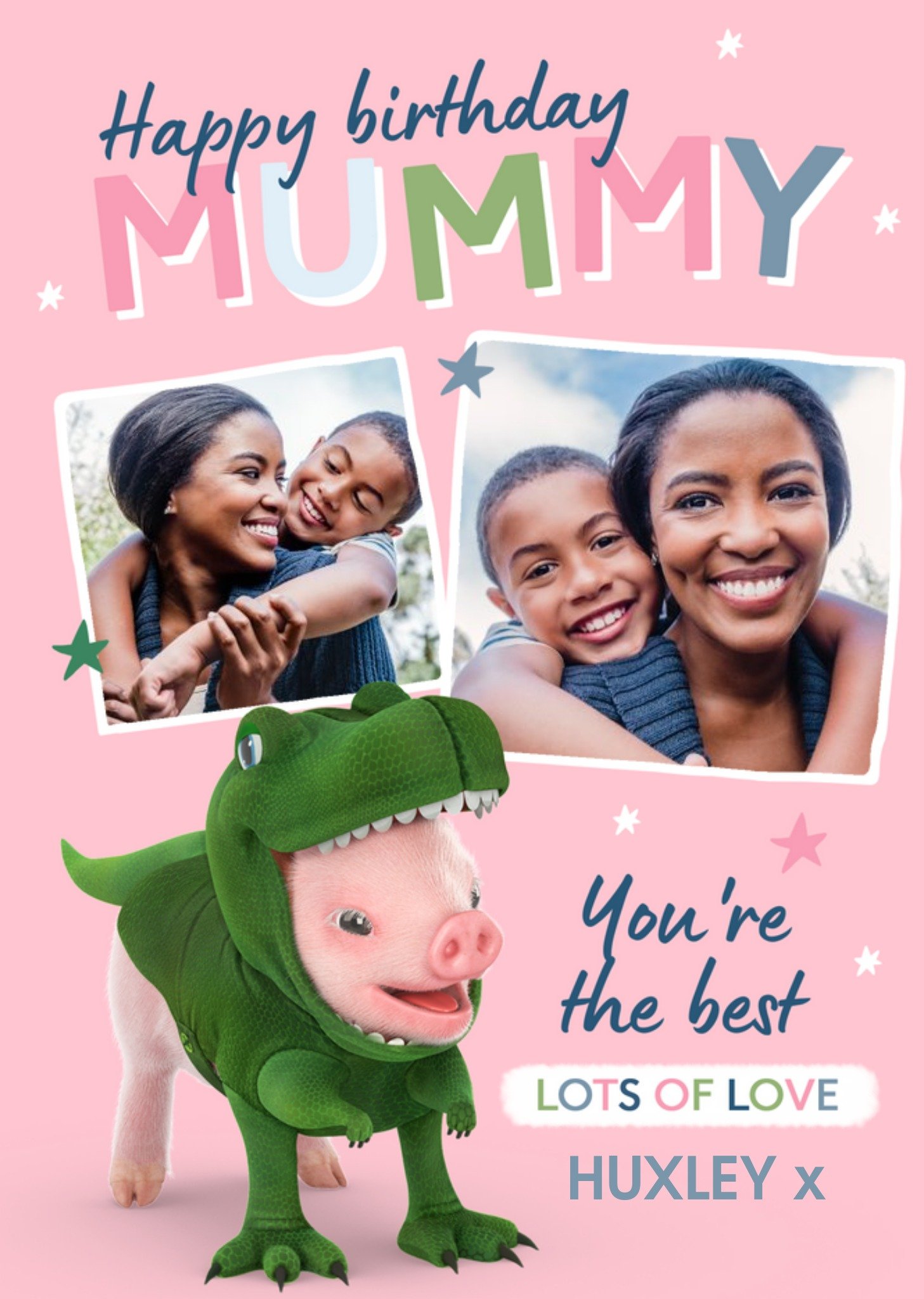Moonpig Exclusive Moonpigs Dinosaur Pig Mummy You're The Best Photo Upload Birthday Card, Large
