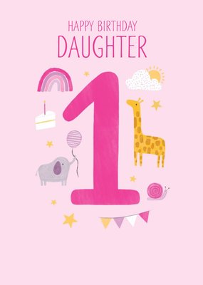 1st Daughter's Birthday Cute Icon Illustrations Card