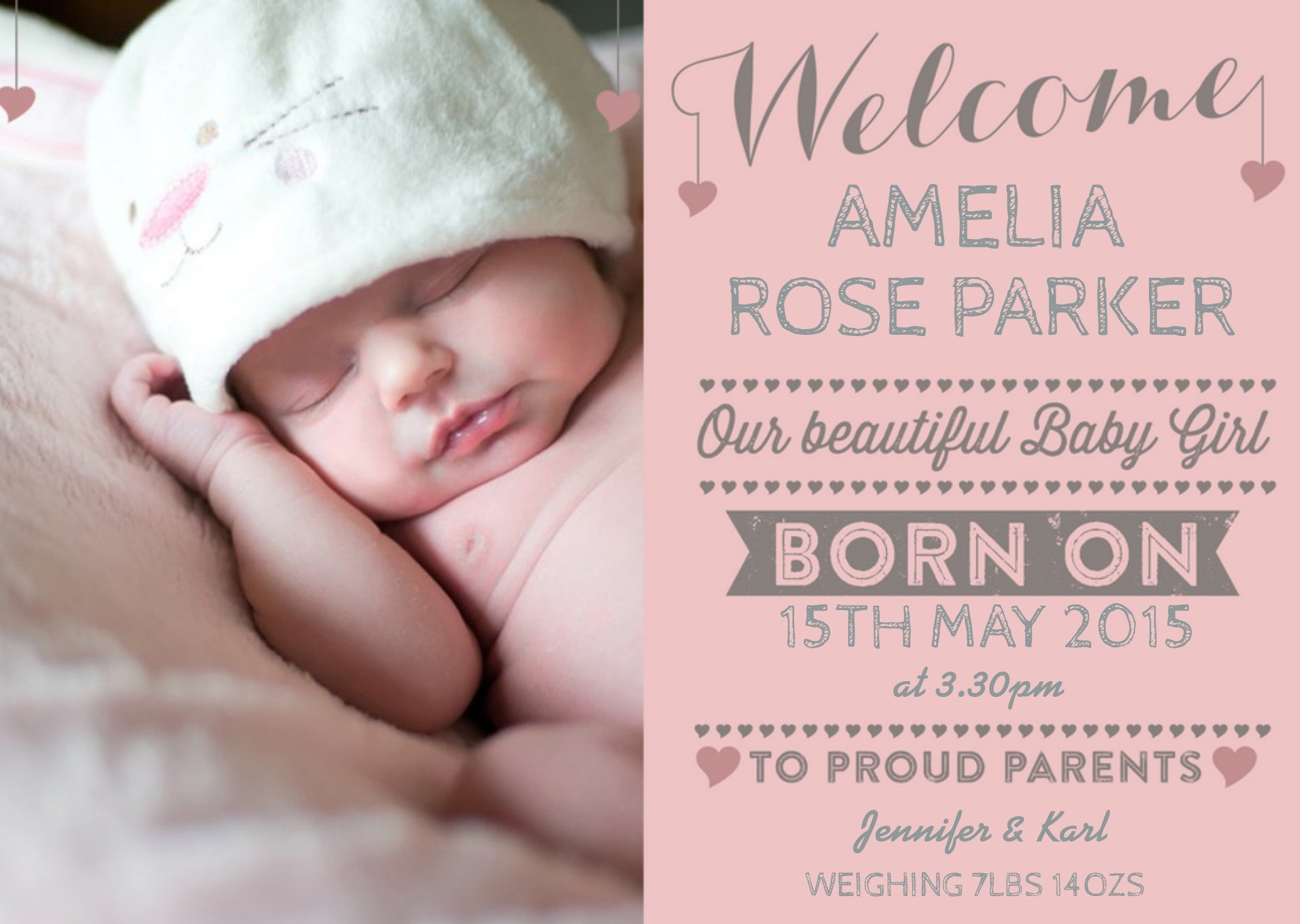 Moonpig New Baby Announcement Landscape Pink Photo Card, Large