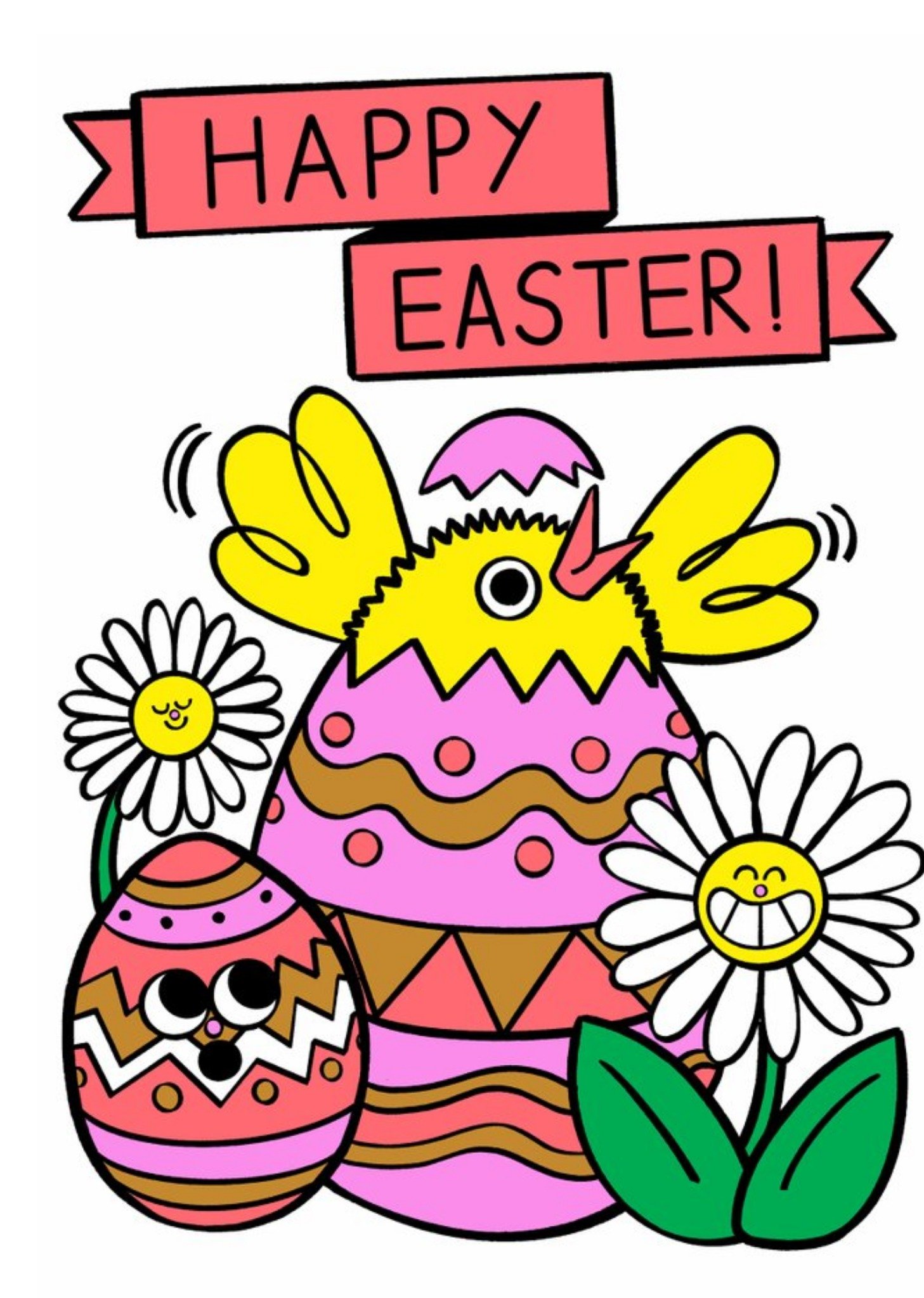 Moonpig Jacky Sheridan Colourful Chick In An Egg Easter Card Ecard