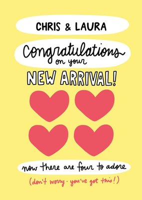 Angela Chick Hearts Yellow New Baby Card