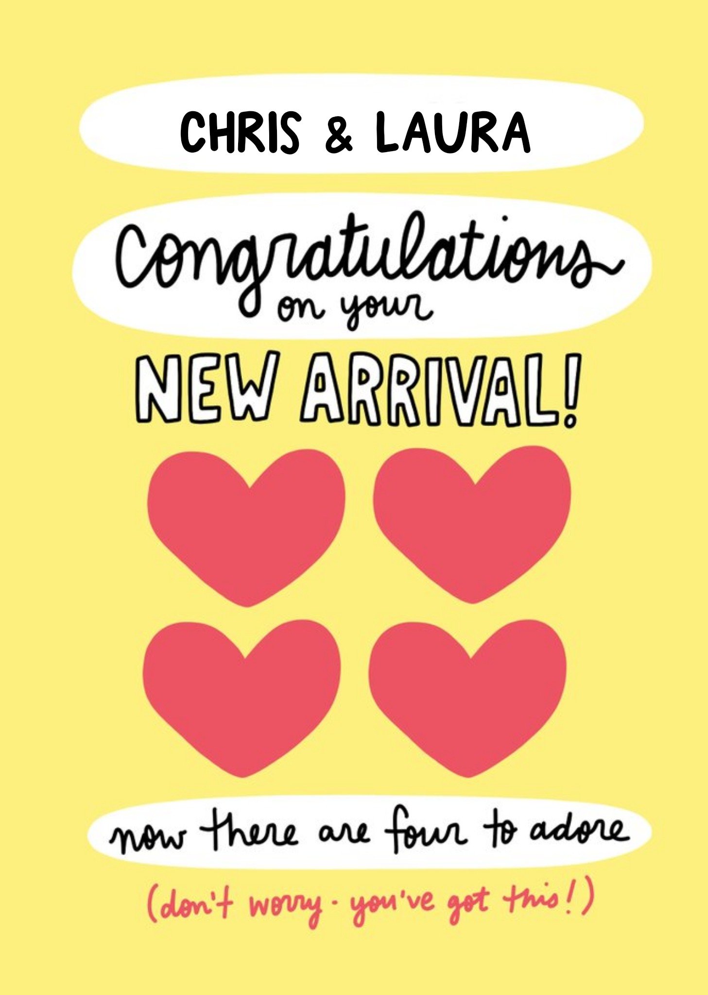 Angela Chick Hearts Yellow New Baby Card Ecard