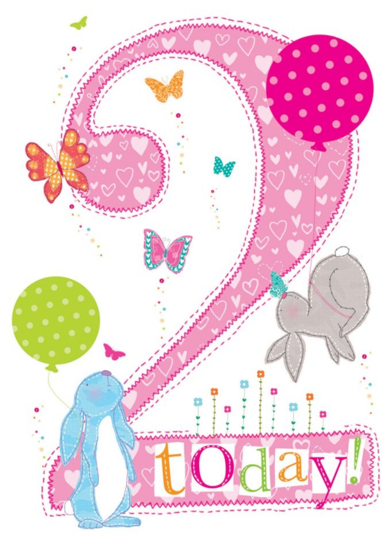 2 Today Cute Rabbits And Balloons Birthday Card