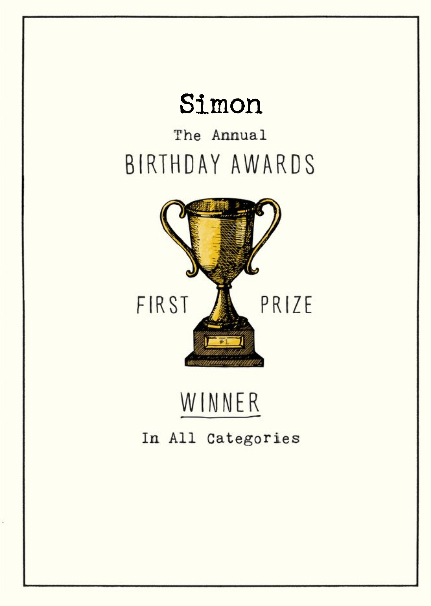 Personalised Birthday Awards First Prize Card Ecard