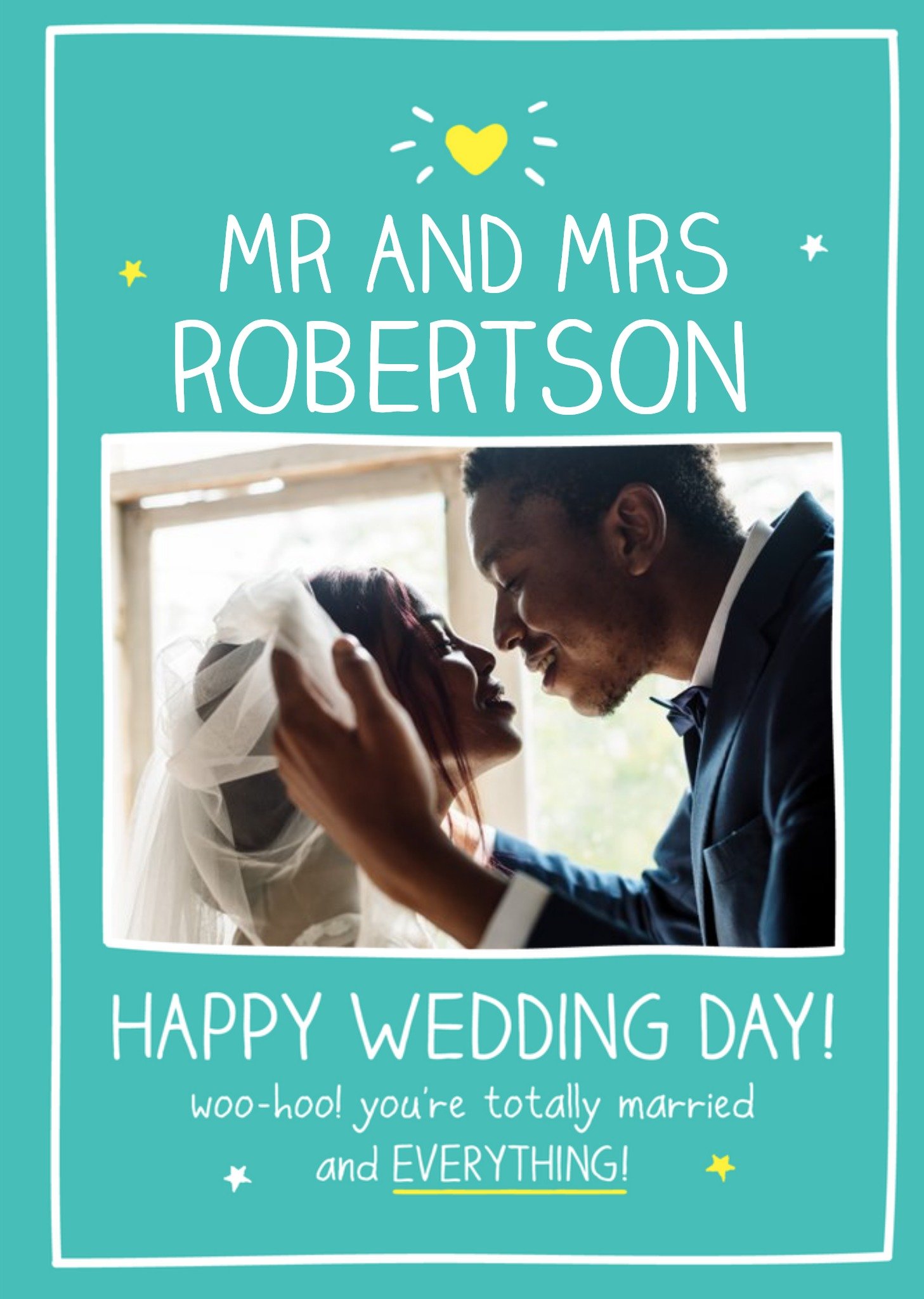 Moonpig Happy Jackson Typographic Photo Upload Happy Wedding Day Card, Large