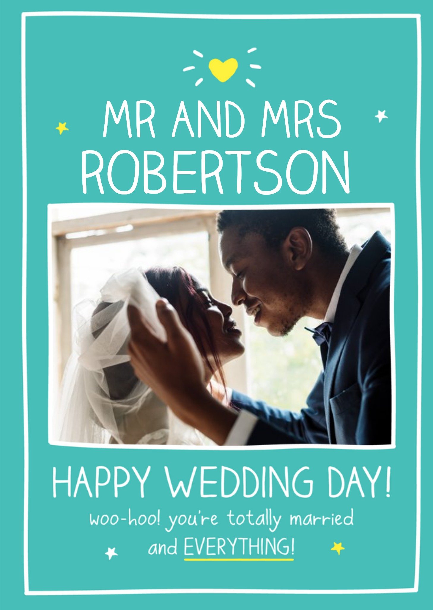 Happy Jackson Typographic Photo Upload Happy Wedding Day Card