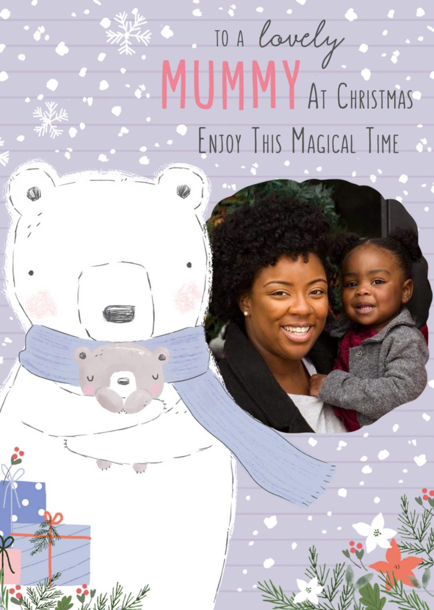 Moonpig Lovely Mummy Polar Bear Photo Upload Christmas Card, Large
