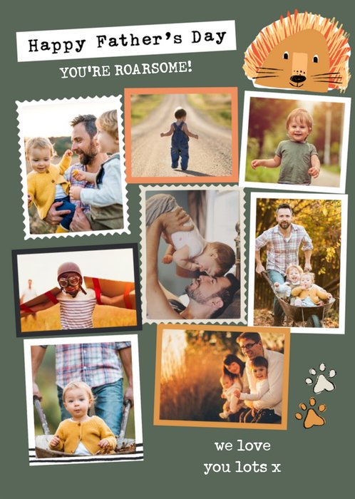 Modern Photo Upload Collage Roarsome Father's Day Card