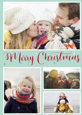 Mint And Red Writing Personalised Photo Upload Merry Christmas Card