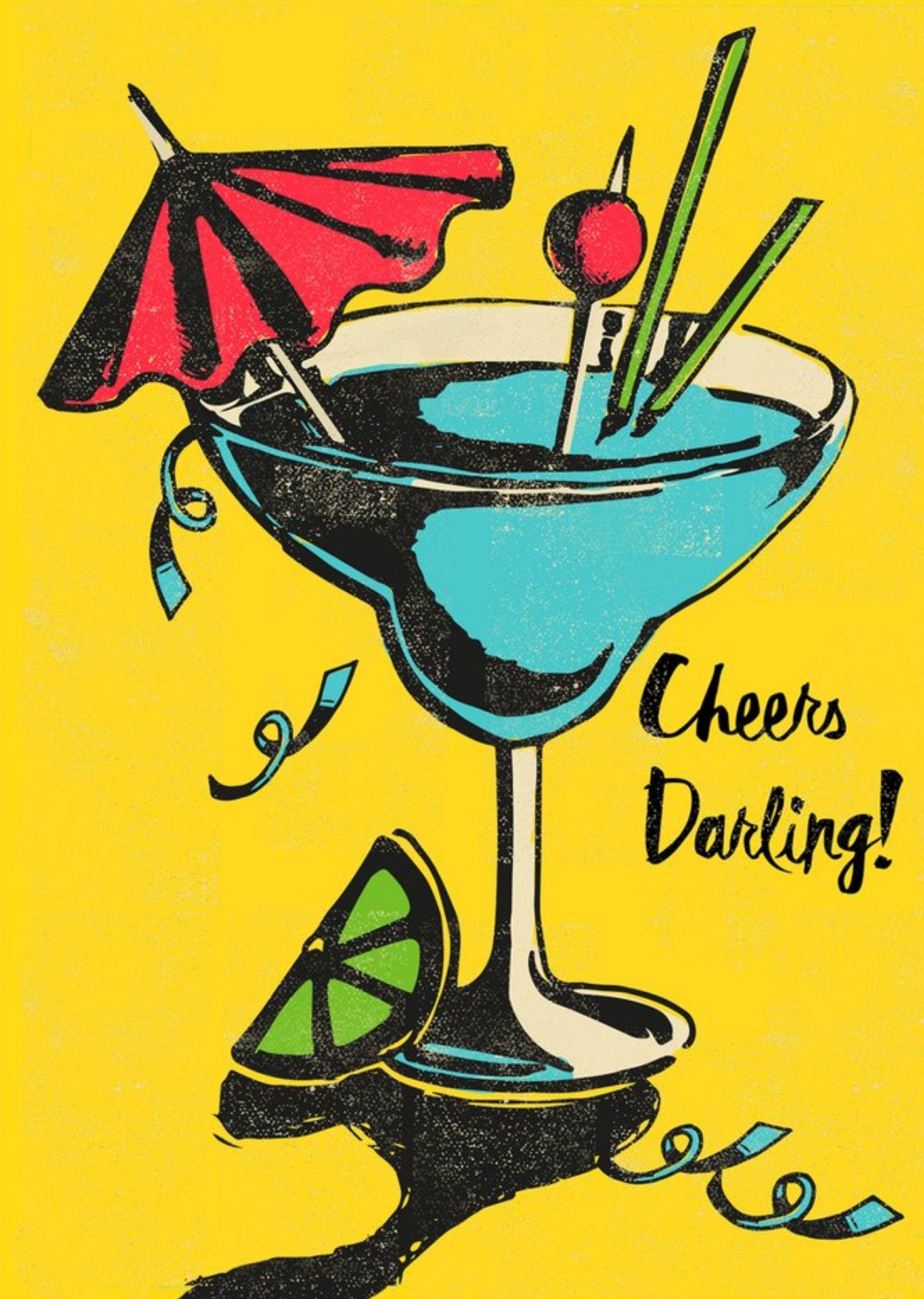 Moonpig Retro Cocktail Cheers Darling Birthday Card Ecard