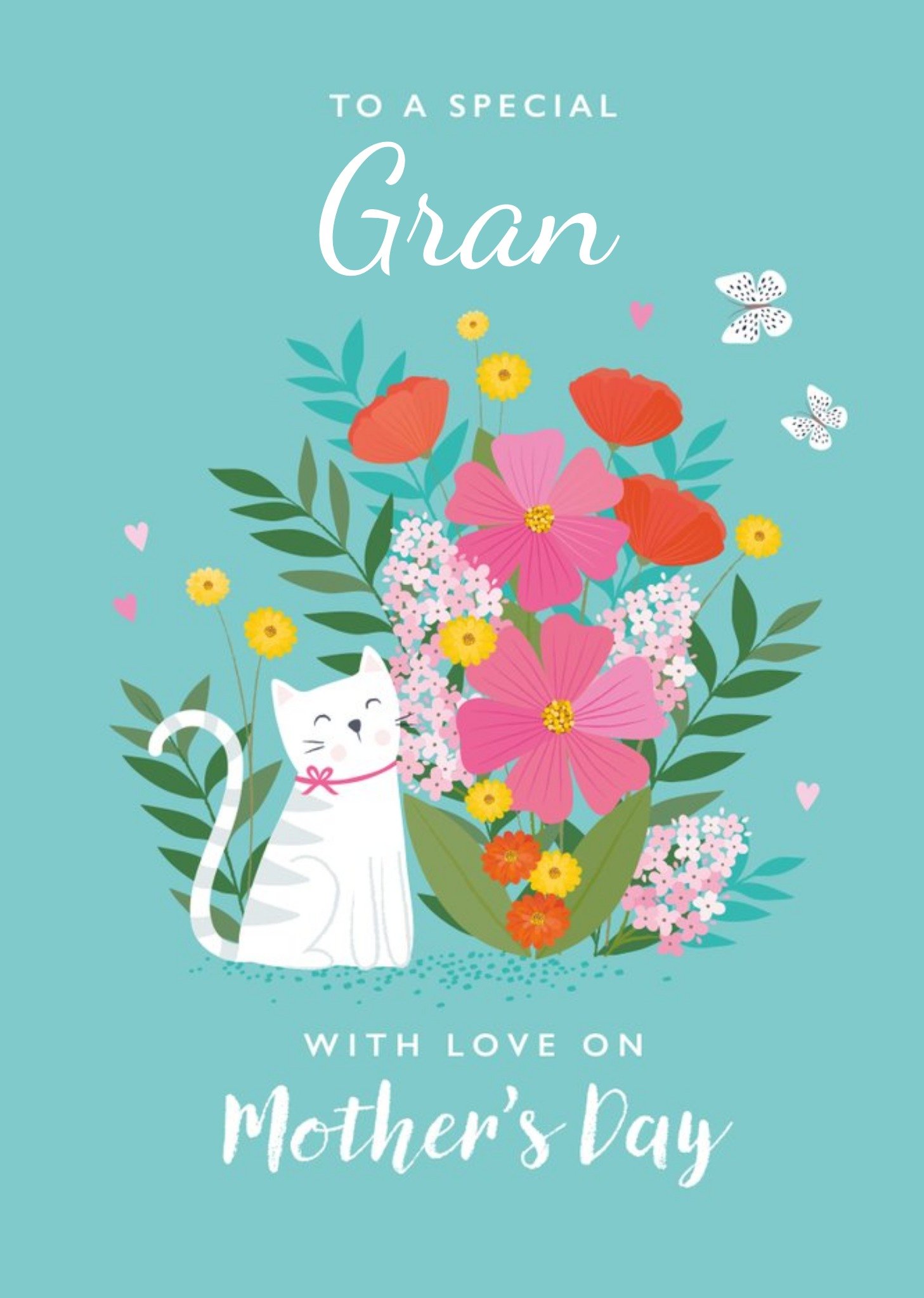 Illustrated Cat Flowers Special Gran Teal Mothers Day Card