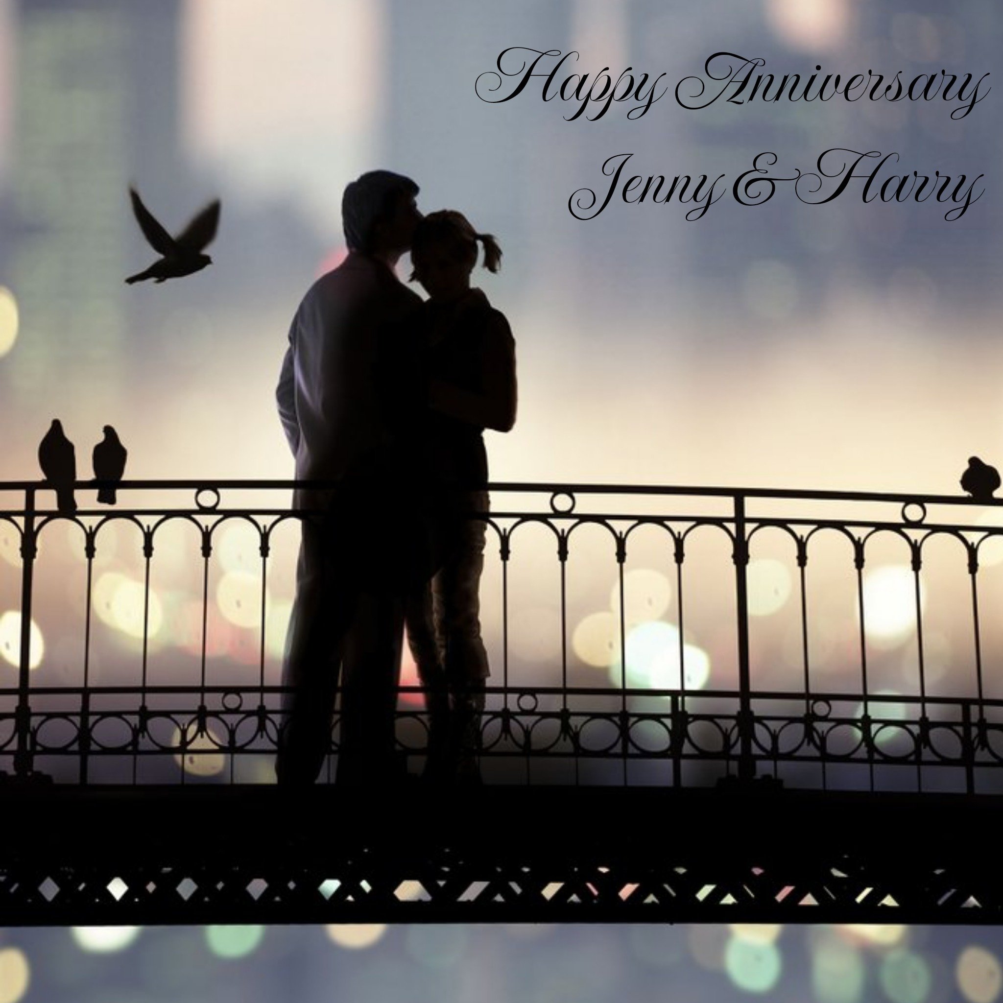 Romantic In Shadow Personalised Happy Anniversary Card, Square