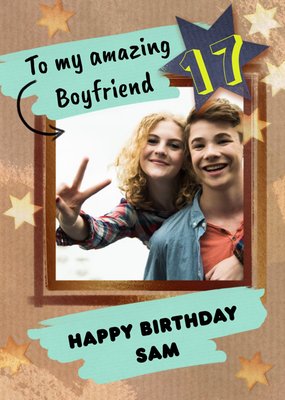 Illustrated Stars To My Amazing Boyfriend Photo Upload Birthday Card