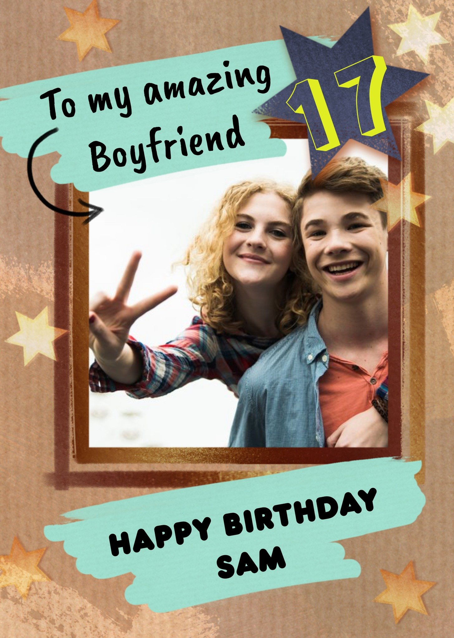 Illustrated Stars To My Amazing Boyfriend Photo Upload Birthday Card Ecard