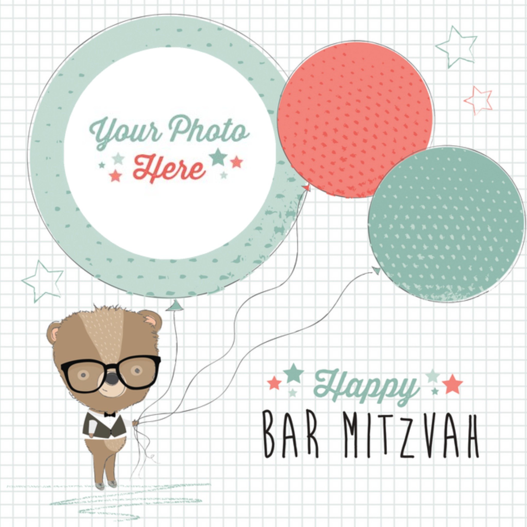 Photo Upload Happy Bar Mitzvah Card, Square