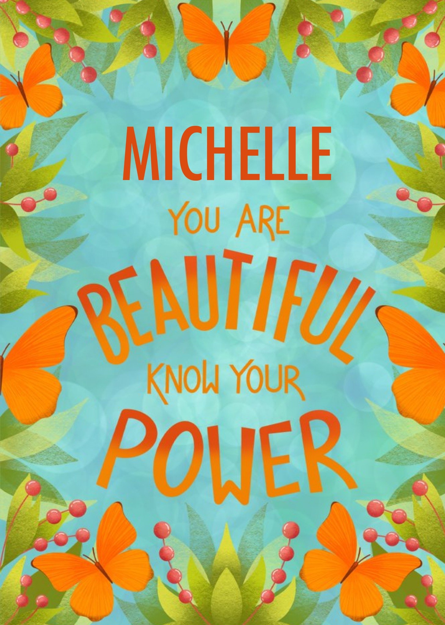 Orange Illustrated Butterflies Customisable You Are Beautiful Card Ecard