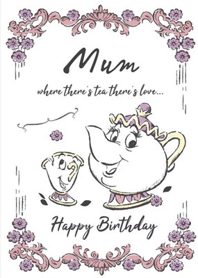 birthday card - Mum - Disney - Beauty and the Beast - Chip and Mrs Potts