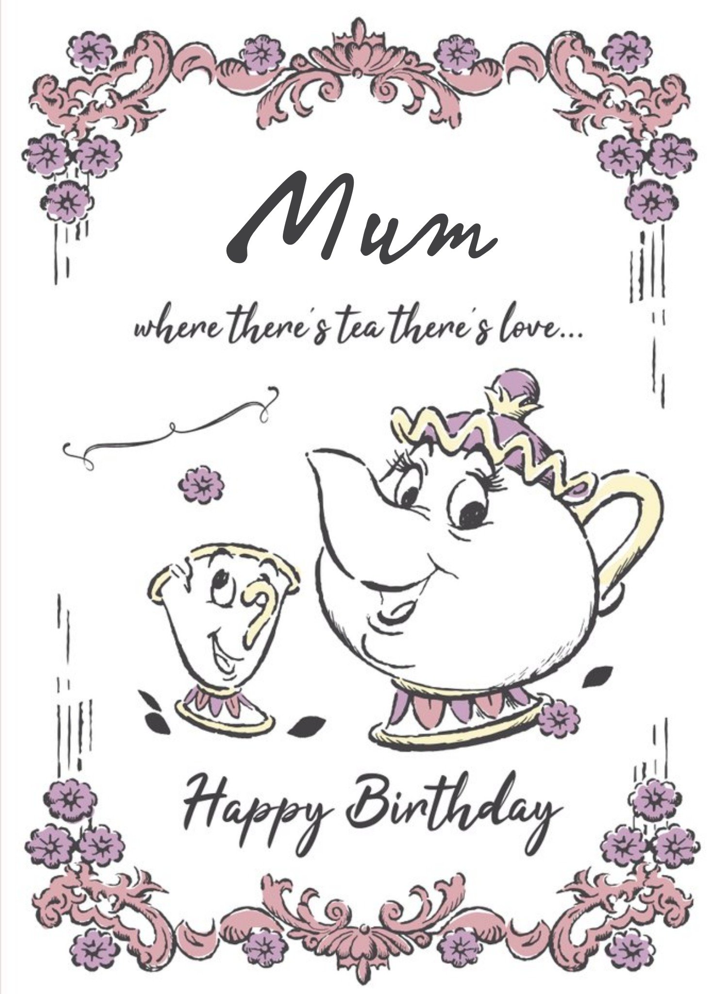 Birthday Card - Mum - Disney - Beauty And The Beast - Chip And Mrs Potts, Large