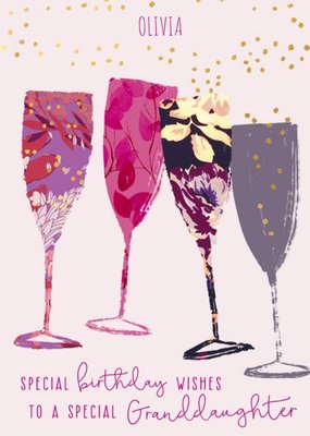 Illustrated Champagne Flute Granddaughter Birthday Card