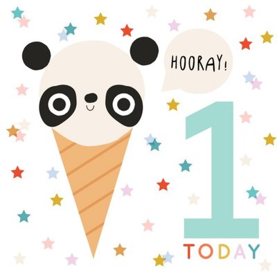Cute Panda Hooray One Today Birthday Card