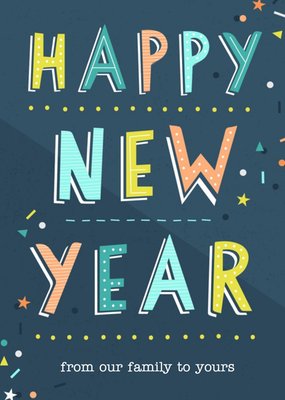Colourful Typography On A Blue Background Happy New Year Card