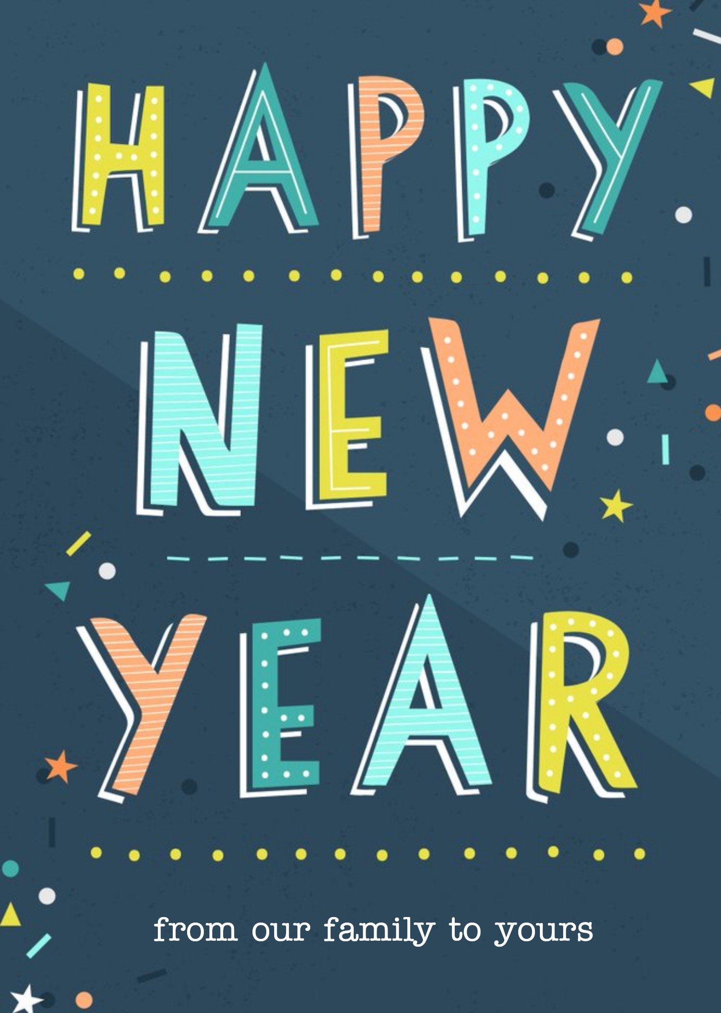 Colourful Typography On A Blue Background Happy New Year Card Ecard