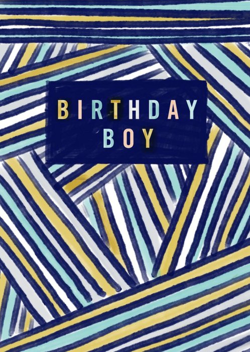 Birthday boy blue and green striped card