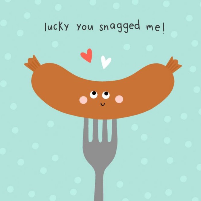 Illustration Of A Smiley Faced Sausage On A Fork Valentine's Day Card