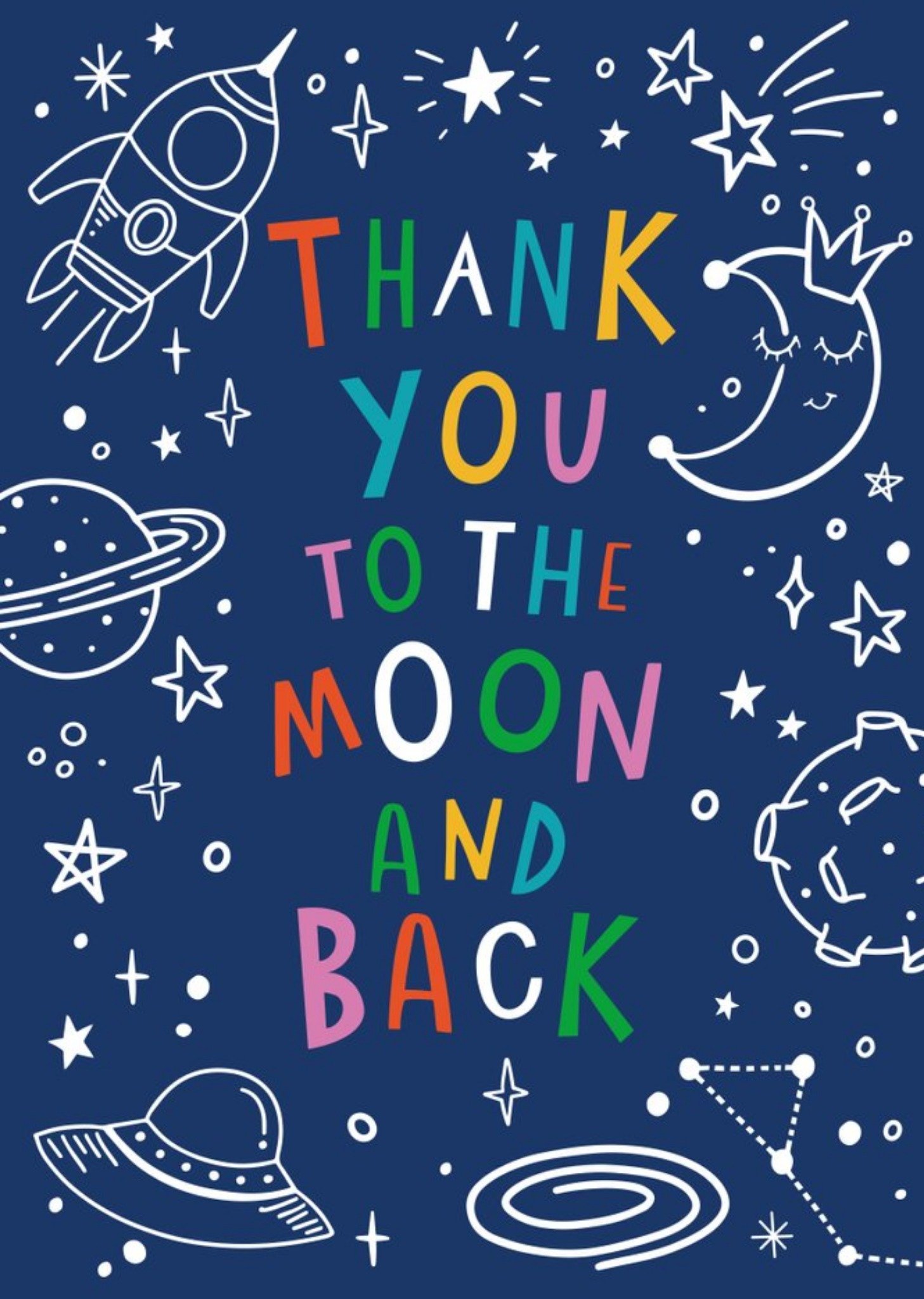 Thank You To The Moon And Back Space Doodle Card Ecard